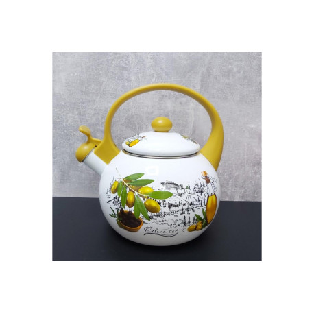 Чайник 2,2 л  зі свистком, пласт. ручка  39/L YELLOW HANDLE ОЛИВА