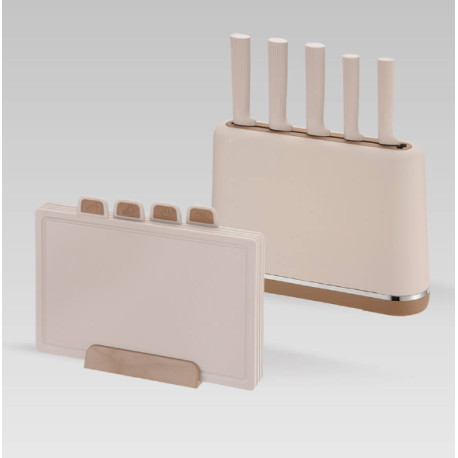 Набір 5 ножів + 4 обробні дошки в підставці MR-1412-BEIGE