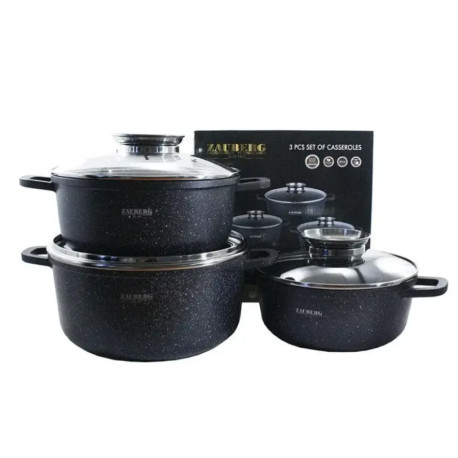 Набір з 3-х каструль 2,3/3,2/4,5 л Zauberg Мармур чорний 3020/22/24 BL
