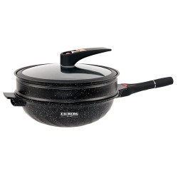 Сковорода 3 в 1 (ВОК, сотейник,пароварка) 4,5л Zauberg Мрамор чорна 1332 BL