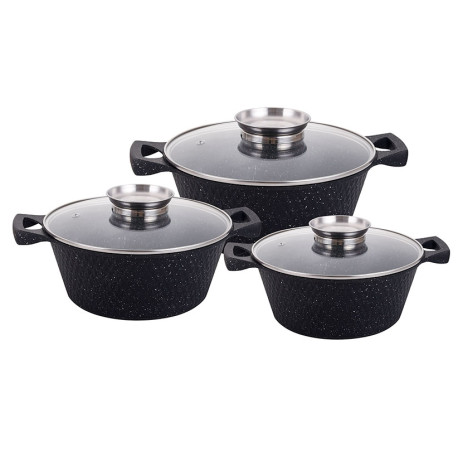 Набір каструль 3 предмета 2,0/3,6/5,6л Zauberg Мармур чорний 80CSB