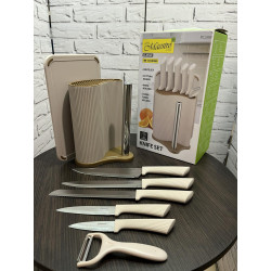 Набір ножів 8 предметів у підставці з тримачем для паперових рушників + дошка Maestro MR-1413-BEIGE