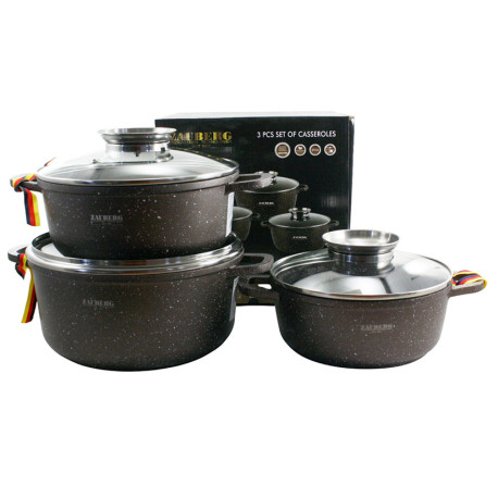 Набір з 3-х каструль 2,3/3,2/4,5 л Zauberg Мармур шоколад 3020/22/24 CH