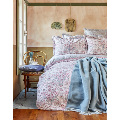 Набор постельное белье с пледом Karaca Home евро - Luminda 2018-1 розовый