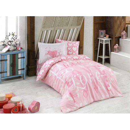 Комплект постельного белья полуторный Hobby Poplin - Love розовый