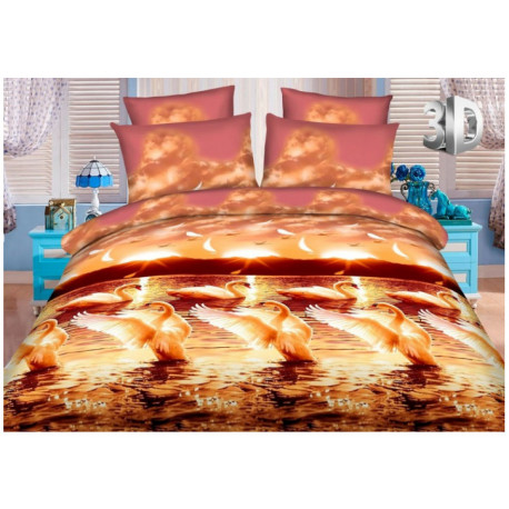 Постельное белье двуспальное RestLine 3D 211 Лебедь