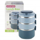 Ланч бокс тройной 2400мл (пластиковый корпус, внутренние емкости из нержавеющей стали, зеленый, розо