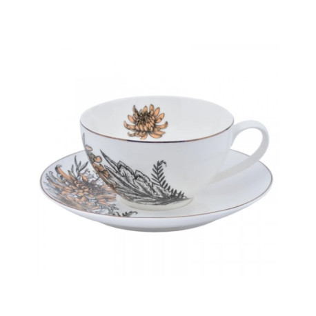 Чашка чайная 410 мл с блюдцем Astera Charm Floral Brown A0530-CS410-B